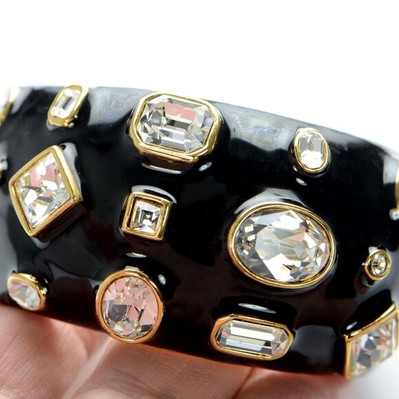 Kenneth Jay Lane KJL Black Enamel Crystal Cuff Bracelet - Picture 4 of 6